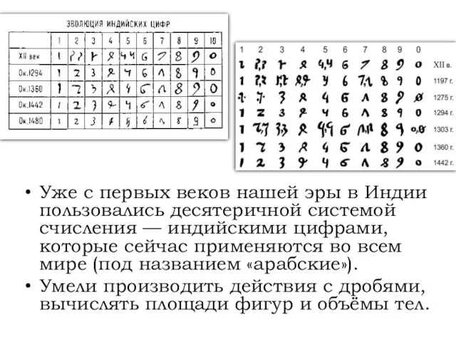 Уже с первых веков нашей эры в Индии пользовались десятеричной системой счисления