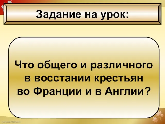 Задание на урок: Что общего и различного в восстании крестьян во Франции и в Англии?