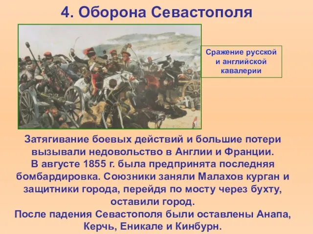 4. Оборона Севастополя Затягивание боевых действий и большие потери вызывали недовольство в