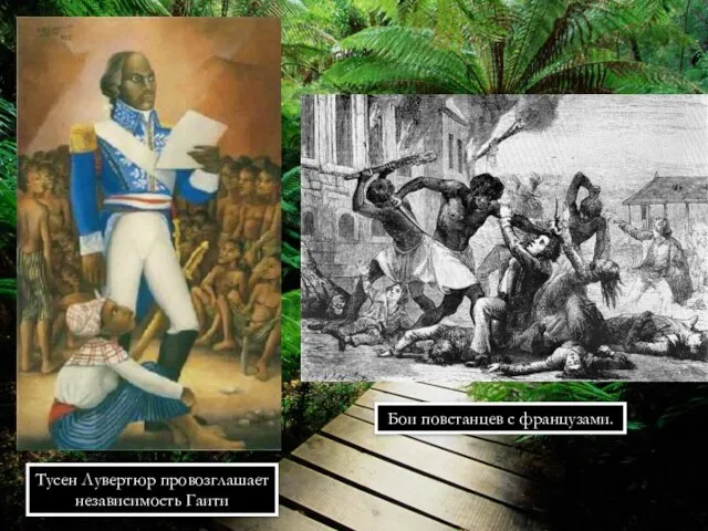 Тусен Лувертюр провозглашает независимость Гаити Бои повстанцев с французами.