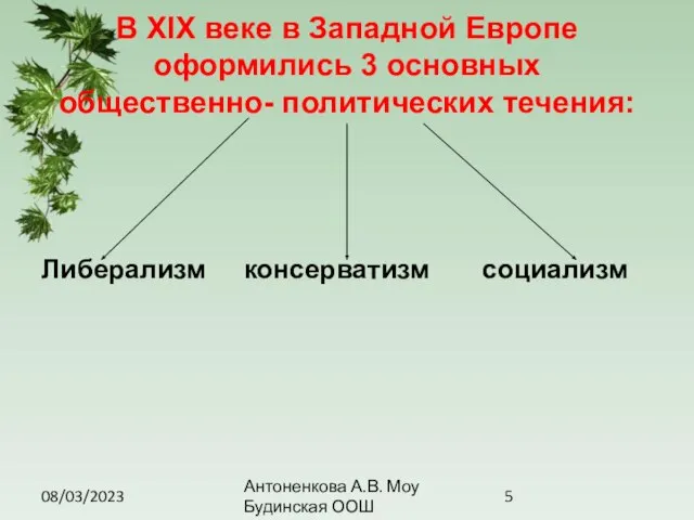 08/03/2023 Антоненкова А.В. Моу Будинская ООШ В XIX веке в Западной Европе