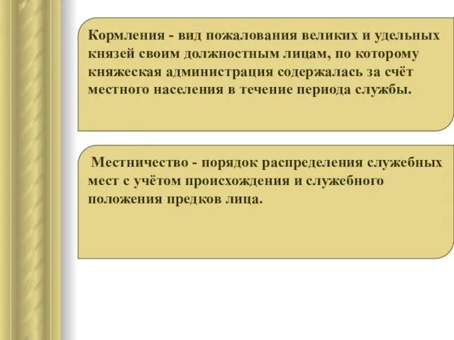 Кормления - вид пожалования великих и удельных князей своим должностным лицам, по