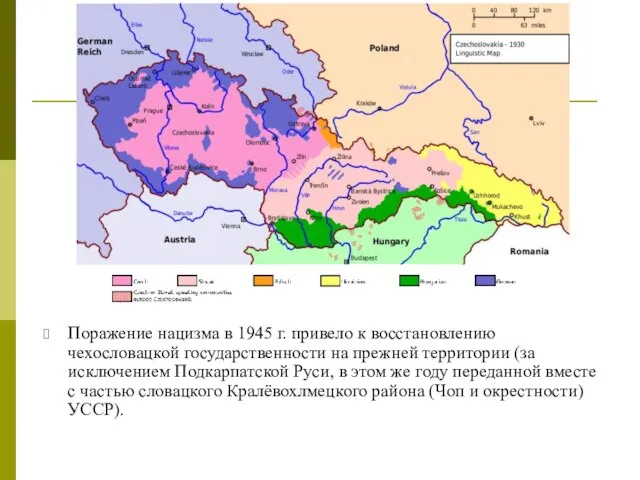 Поражение нацизма в 1945 г. привело к восстановлению чехословацкой государственности на прежней