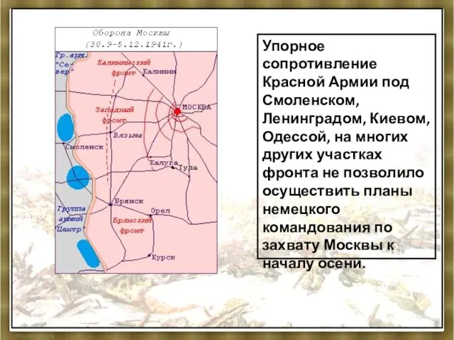 Упорное сопротивление Красной Армии под Смоленском, Ленинградом, Киевом, Одессой, на многих других