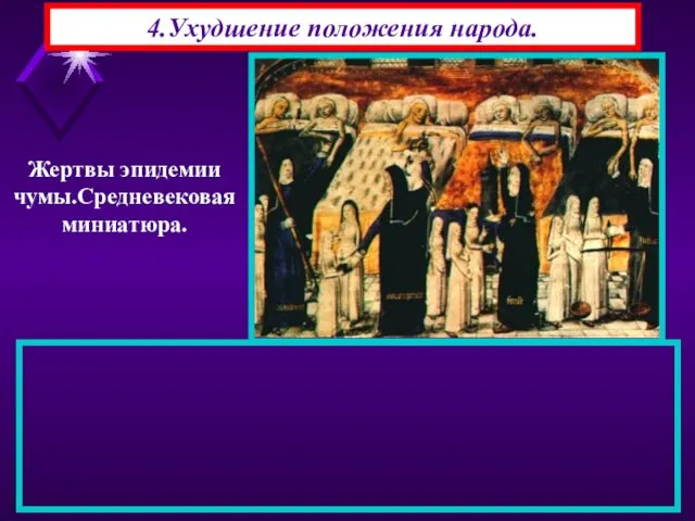 4.Ухудшение положения народа. Жертвы эпидемии чумы.Средневековая миниатюра.