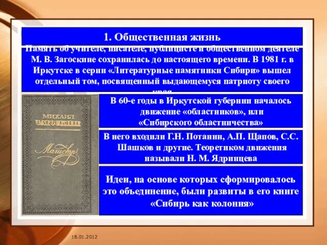 1. Общественная жизнь Память об учителе, писателе, публицисте и общественном деятеле М.