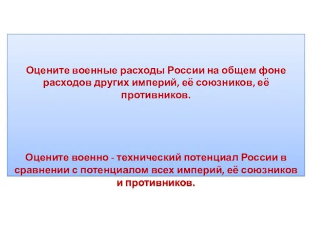 Оцените военные расходы России на общем фоне расходов других империй, её союзников,