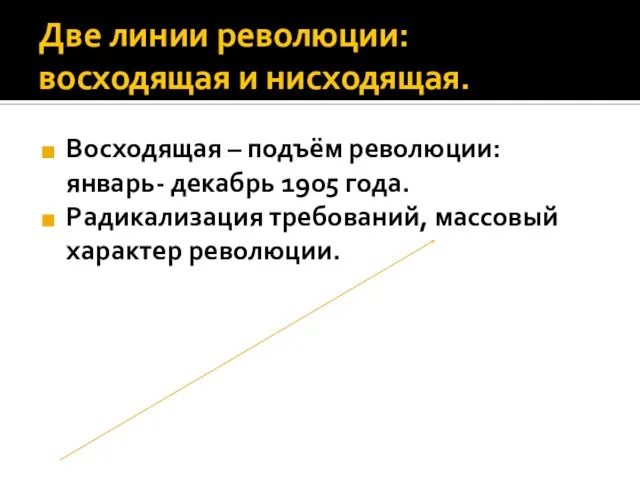 Две линии революции: восходящая и нисходящая. Восходящая – подъём революции: январь- декабрь