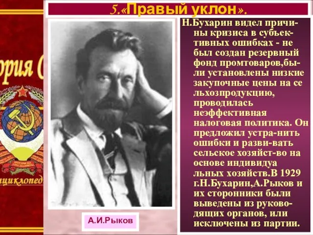 Н.Бухарин видел причи- ны кризиса в субъек-тивных ошибках - не был создан