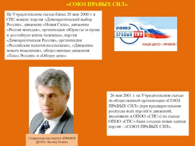 «СОЮЗ ПРАВЫХ СИЛ». На Учредительном съезде блока 20 мая 2000 г. в