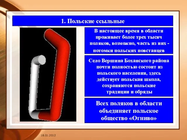 1. Польские ссыльные В настоящее время в области проживает более трех тысяч