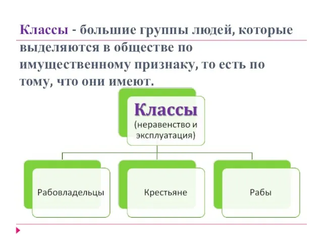 Классы - большие группы людей, которые выделяются в обществе по имущественному признаку,