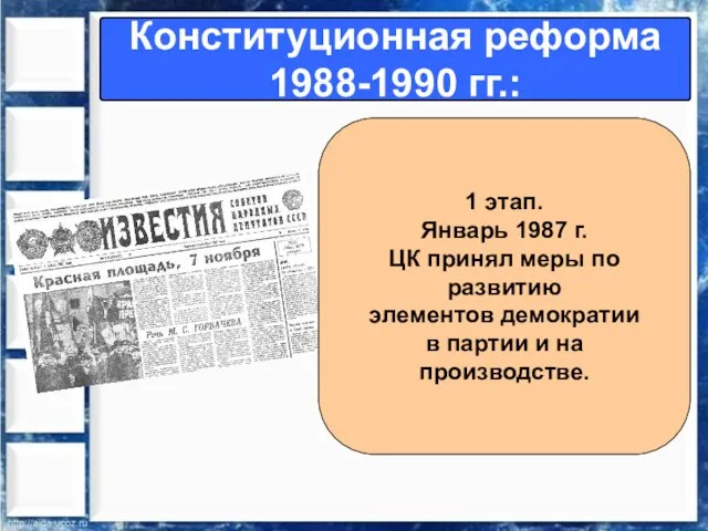 Конституционная реформа 1988-1990 гг.: 1 этап. Январь 1987 г. ЦК принял меры