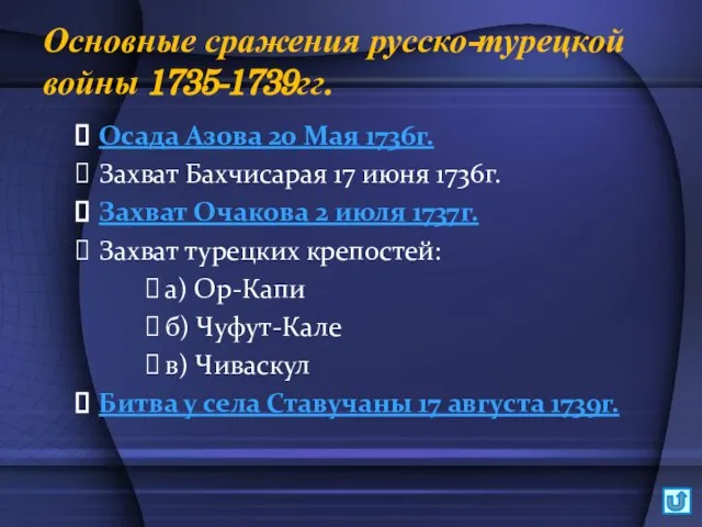 Основные сражения русско-турецкой войны 1735-1739гг. Осада Азова 20 Мая 1736г. Захват Бахчисарая