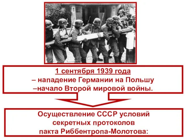 Осуществление СССР условий секретных протоколов пакта Риббентропа-Молотова: 1 сентября 1939 года –
