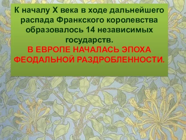 К началу X века в ходе дальнейшего распада Франкского королевства образовалось 14