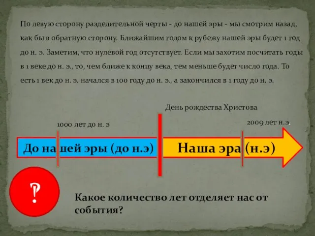 По левую сторону разделительной черты - до нашей эры - мы смотрим