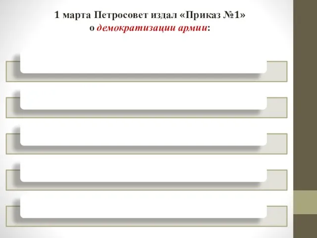 1 марта Петросовет издал «Приказ №1» о демократизации армии: