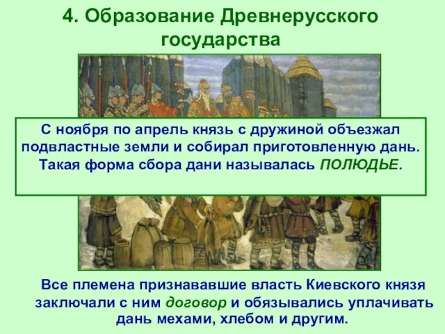 4. Образование Древнерусского государства Все племена признававшие власть Киевского князя заключали с