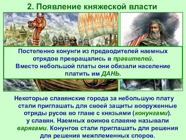 2. Появление княжеской власти Некоторые славянские города за небольшую плату стали приглашать