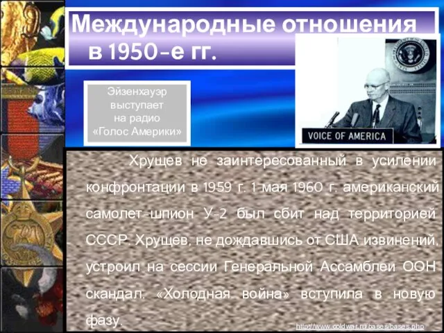 Международные отношения в 1950-е гг. Хрущев не заинтересованный в усилении конфронтации в