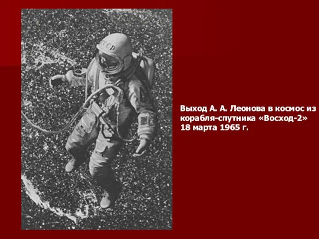 Выход А. А. Леонова в космос из корабля-спутника «Восход-2» 18 марта 1965 г.