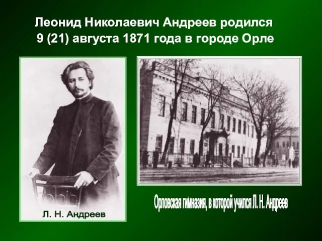 Леонид Николаевич Андреев родился 9 (21) августа 1871 года в городе Орле