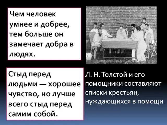 Л. Н. Толстой и его помощники составляют списки крестьян, нуждающихся в помощи