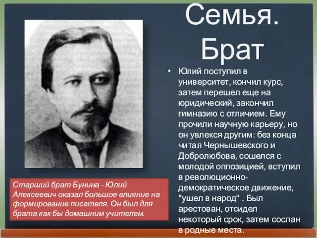 Семья. Брат Юлий поступил в университет, кончил курс, затем перешел еще на