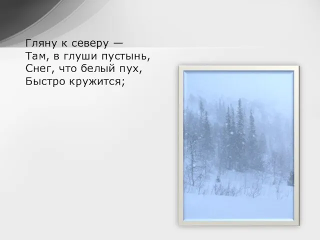 Гляну к северу — Там, в глуши пустынь, Снег, что белый пух, Быстро кружится;