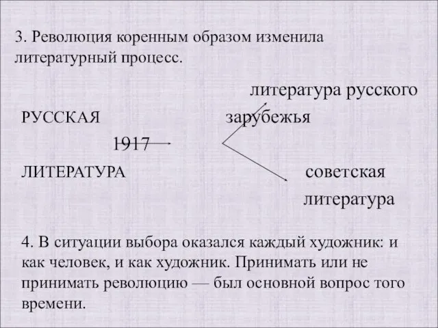 литература русского РУССКАЯ зарубежья 1917 ЛИТЕРАТУРА советская литература 3. Революция коренным образом