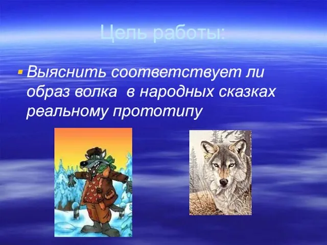 Цель работы: Выяснить соответствует ли образ волка в народных сказках реальному прототипу