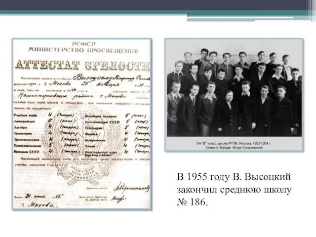В 1955 году В. Высоцкий закончил среднюю школу № 186.