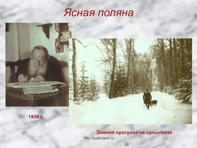 Ясная поляна 1909 г. Зимняя прогулка на прешпекте http://pyat-pyat.ru