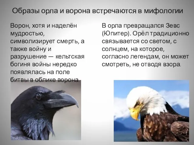 Образы орла и ворона встречаются в мифологии Ворон, хотя и наделён мудростью,