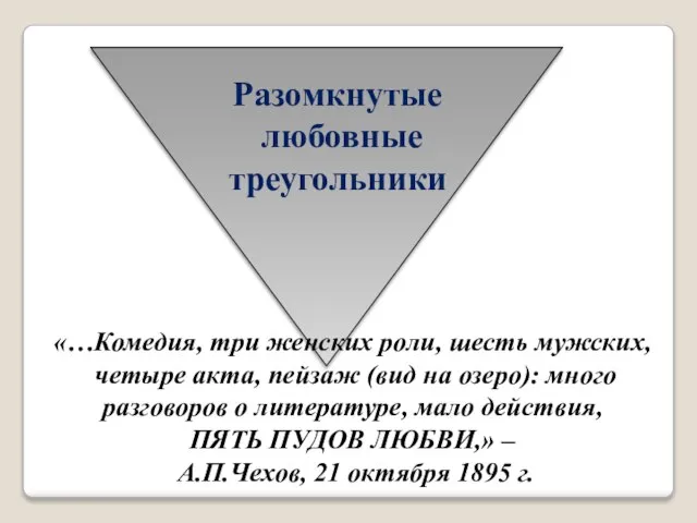 Разомкнутые любовные треугольники «…Комедия, три женских роли, шесть мужских, четыре акта, пейзаж