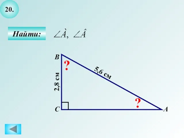 20. Найти: А B C ? ? 5,6 см 2,8 см