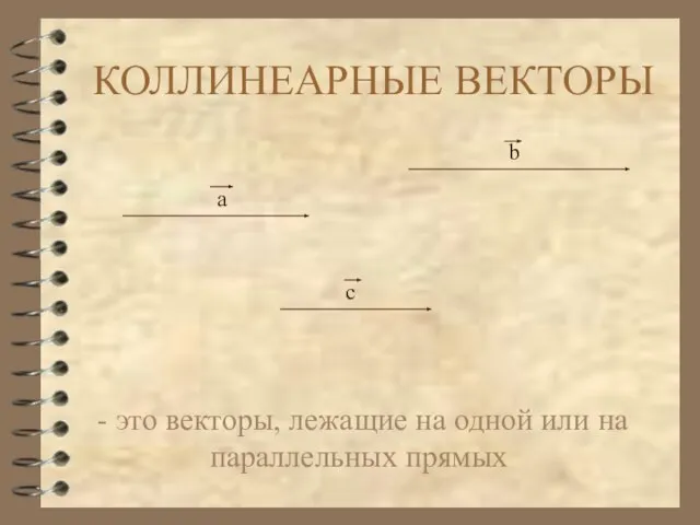 КОЛЛИНЕАРНЫЕ ВЕКТОРЫ - это векторы, лежащие на одной или на параллельных прямых а b c