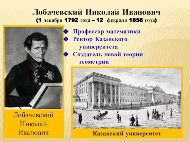 Лобачевский Николай Иванович (1 декабря 1792 года – 12 февраля 1856 года)