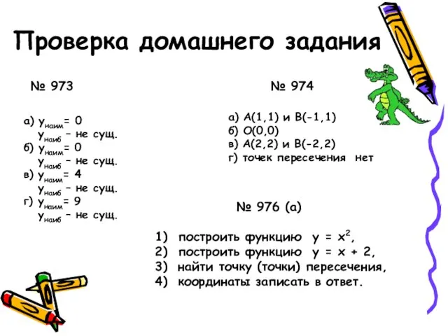 Проверка домашнего задания № 973 № 974 № 976 (а) построить функцию