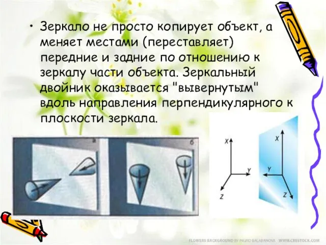 Зеркало не просто копирует объект, а меняет местами (переставляет) передние и задние