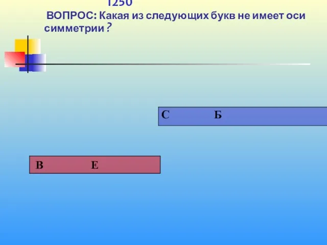 1 1250 ВОПРОС: Какая из следующих букв не имеет оси симметрии ?