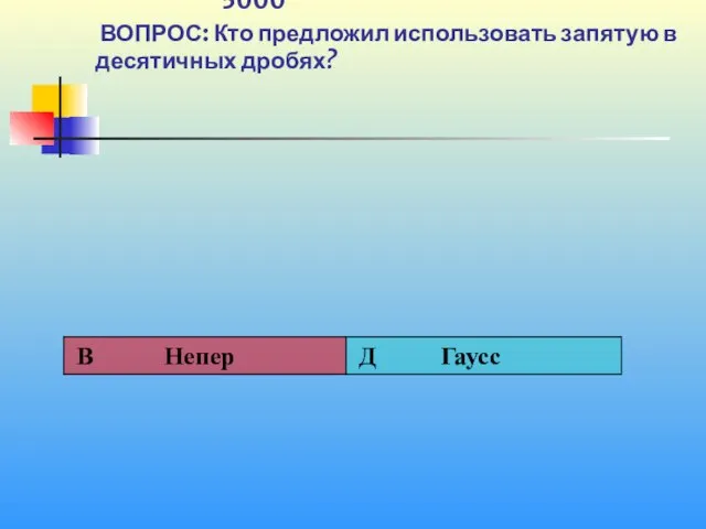 1 5000 ВОПРОС: Кто предложил использовать запятую в десятичных дробях?