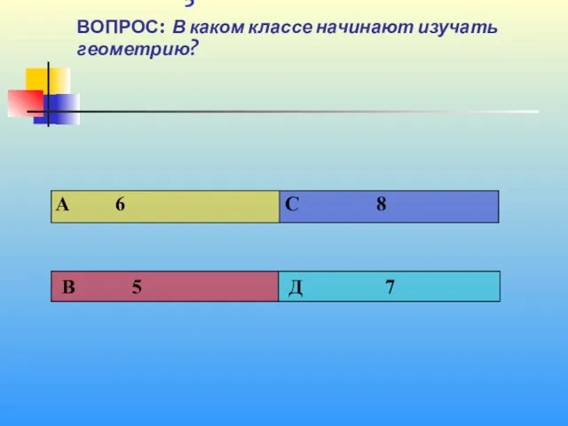 1 5 ВОПРОС: В каком классе начинают изучать геометрию?