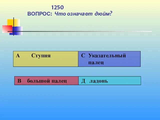 1 1250 ВОПРОС: Что означает дюйм?