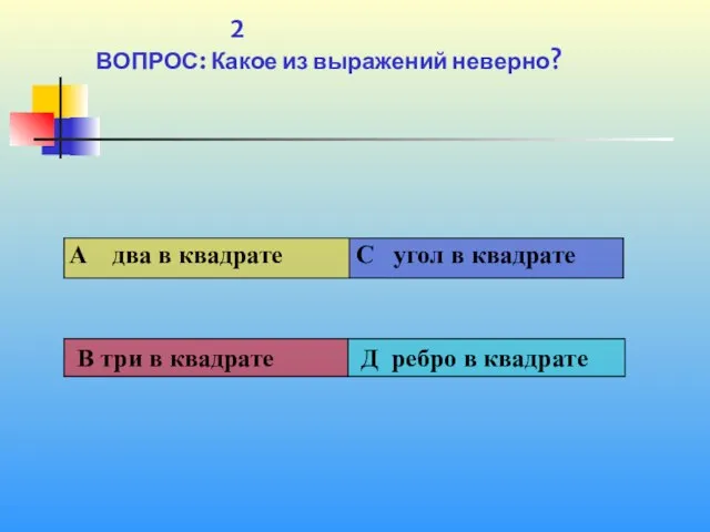 1 2 ВОПРОС: Какое из выражений неверно?