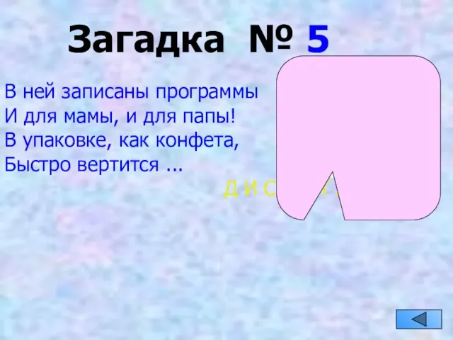 Загадка № 5 В ней записаны программы И для мамы, и для