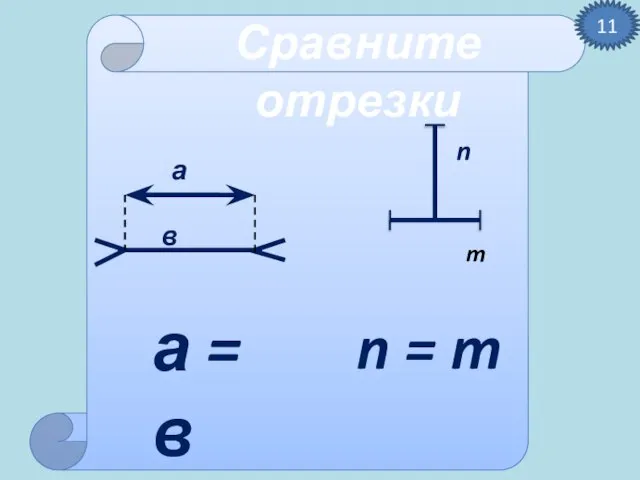 а в а = в m n n = m Сравните отрезки 11