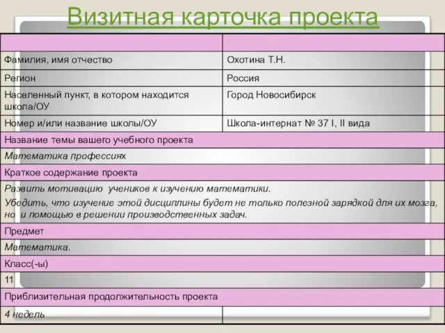 Визитная карточка проекта