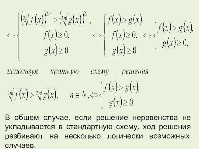 В общем случае, если решение неравенства не укладывается в стандартную схему, ход